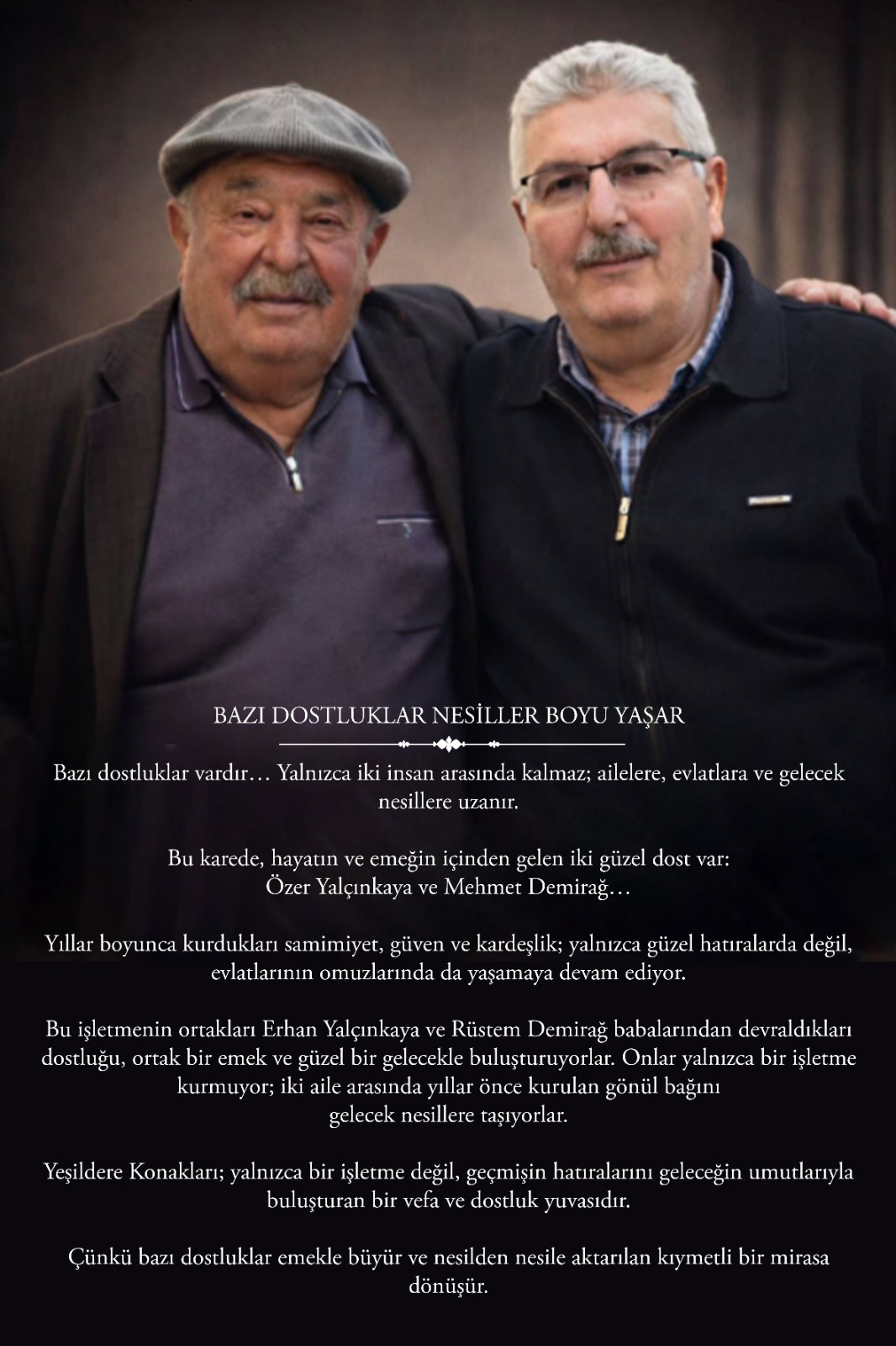 Özer Yalçınkaya ve Mehmet Demirağ’ın dostluğunu anlatan hatıra görseli
